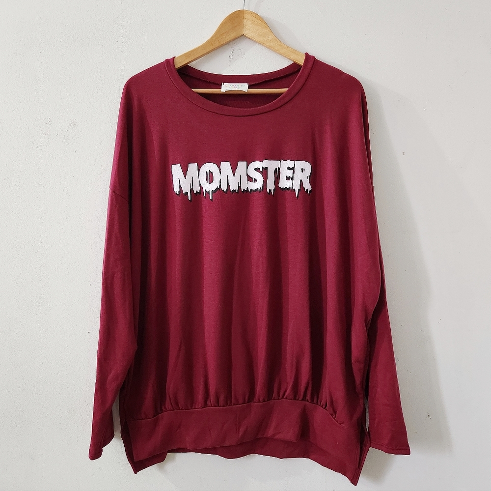 Women's Long Sleeves Graphic Sweater|Sizes Small Medium Large| Color Burgundy